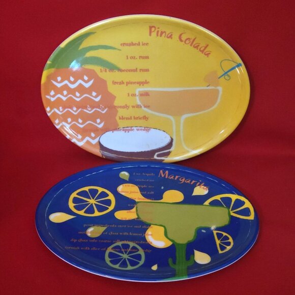 Precidio Melamine Snack Plate Pinacolada Margarita Recipe Set of 2 - Picture 2 of 11